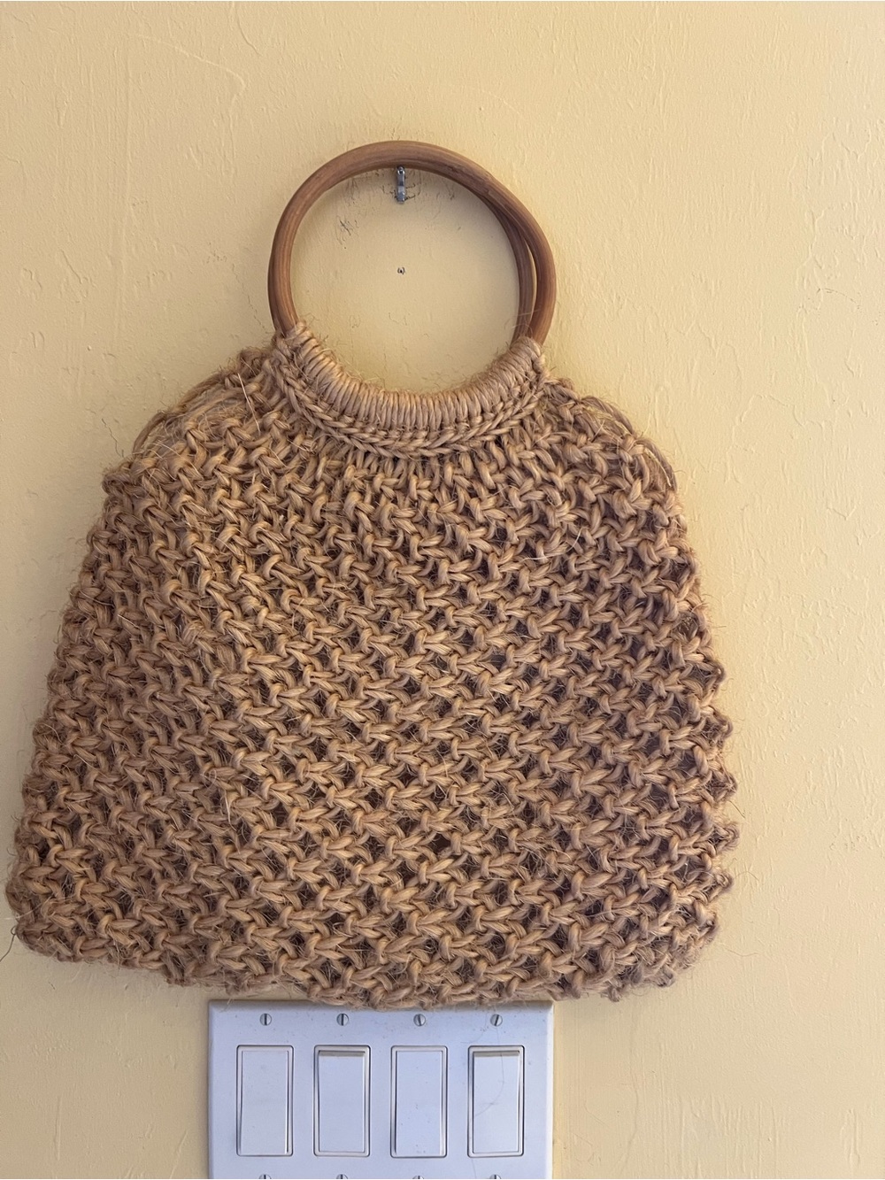 Handwoven Natural Straw Tote Bag with Wooden Handles